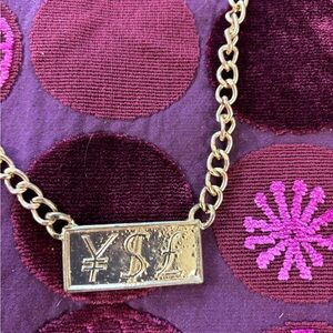 “YSL” Gold Rectangular Pendant Necklace